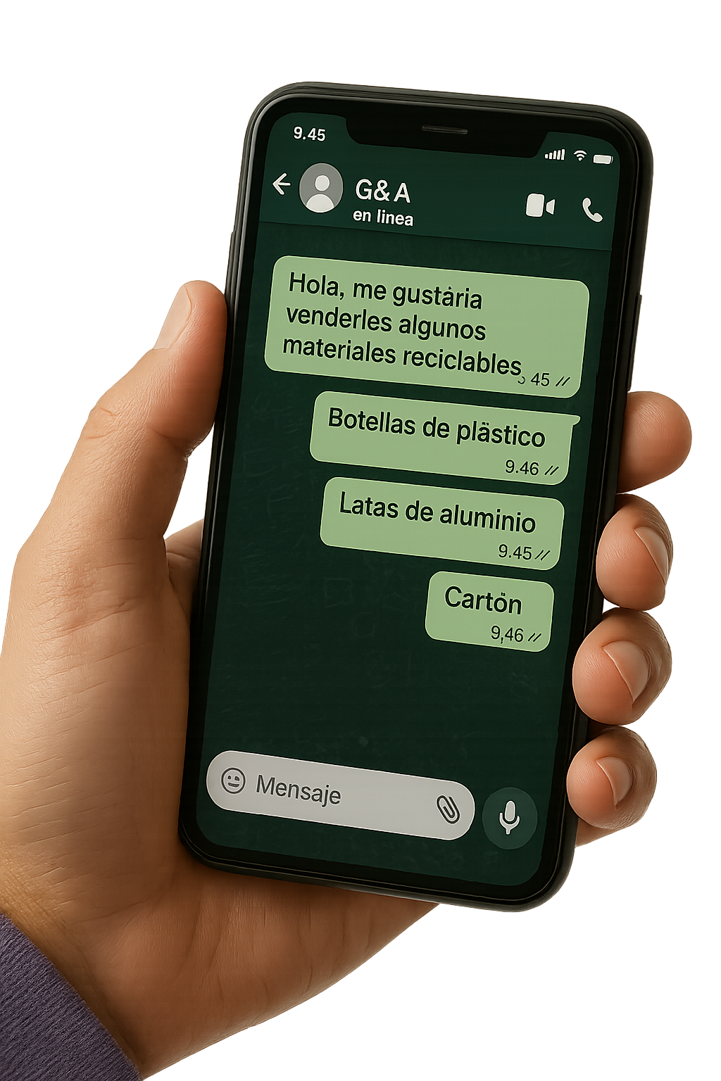Mano sosteniendo un telefono contactando a corporación G&A